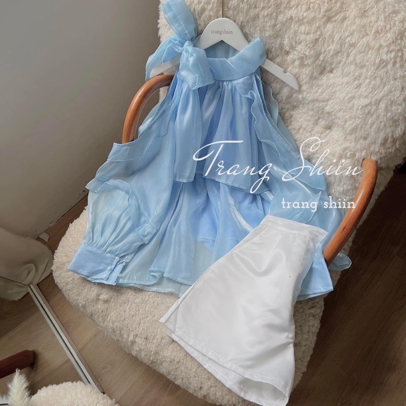 Set siêu phẩm voan xanh + Quần tafta