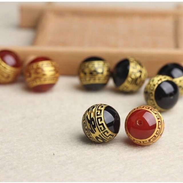 [GIÁ BUÔN] Hạt Agat đỏ, đen khắc hoạ tiết làm vòng tay - Hàng loại 1 siêu đẹp PH835