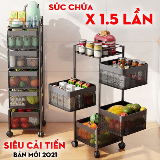 MIỄN SHIPKệ Rau Củ Vuông 3/4/5 Tầng Xoay  360 Độ Chất Liệu Thép Cacbon Không Gỉ Siêu Bền Giá Rẻ