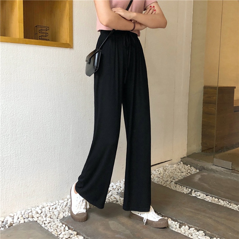 Quần Palazzo Lưng Cao Ống Rộng Màu Trơn Dành Cho Nữ