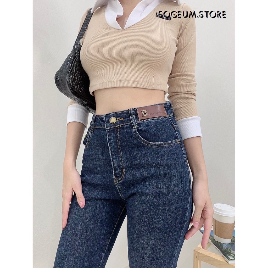 Quần jean nữ co giãn 4 chiều, quần bò dáng boy lưng cao ảnh thật 9013 sogeum.store