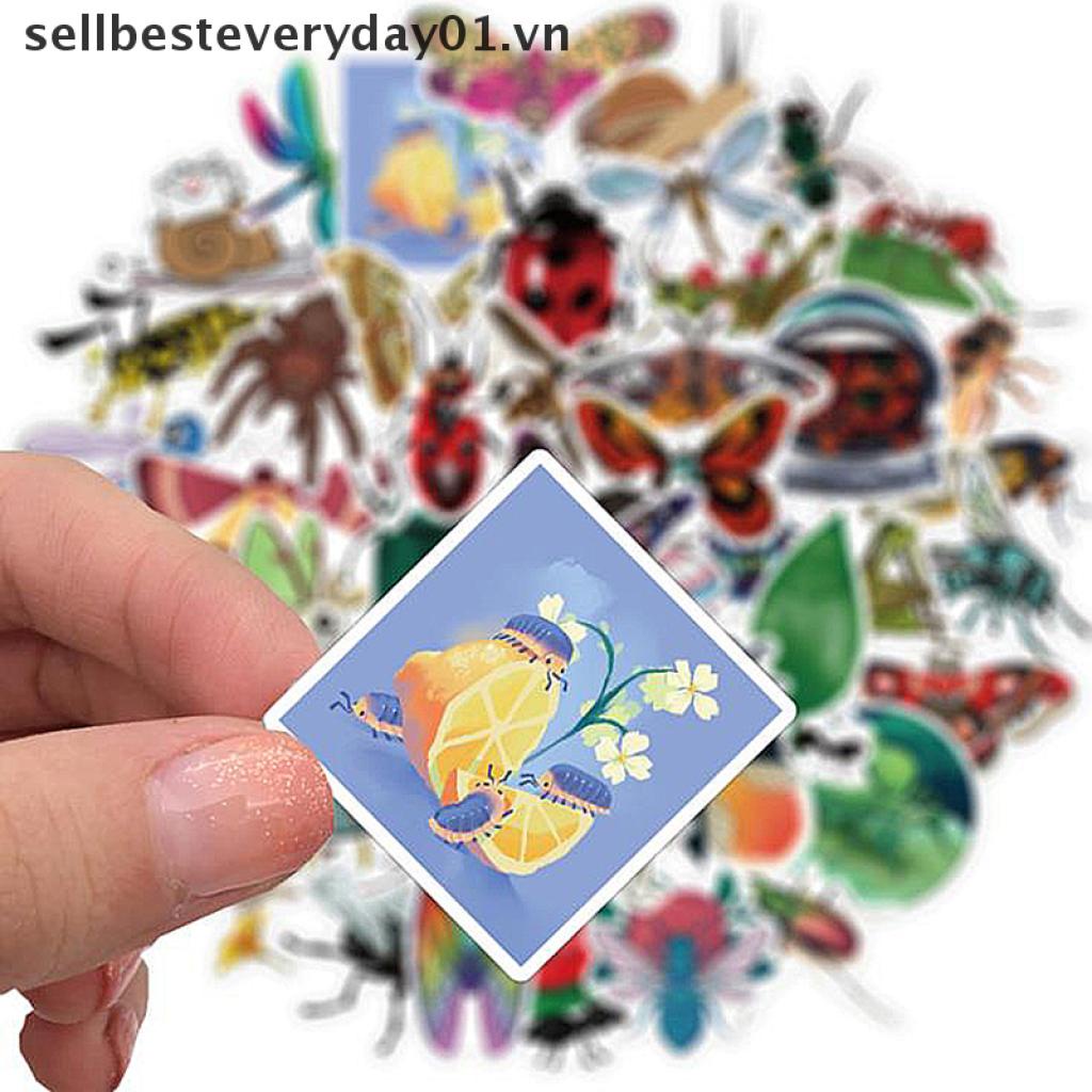 【sellbesteveryday01.vn】 50Pcs Nature Insect Stickers Animal Ant Ladybug Butterfly Graffiti Stickers .