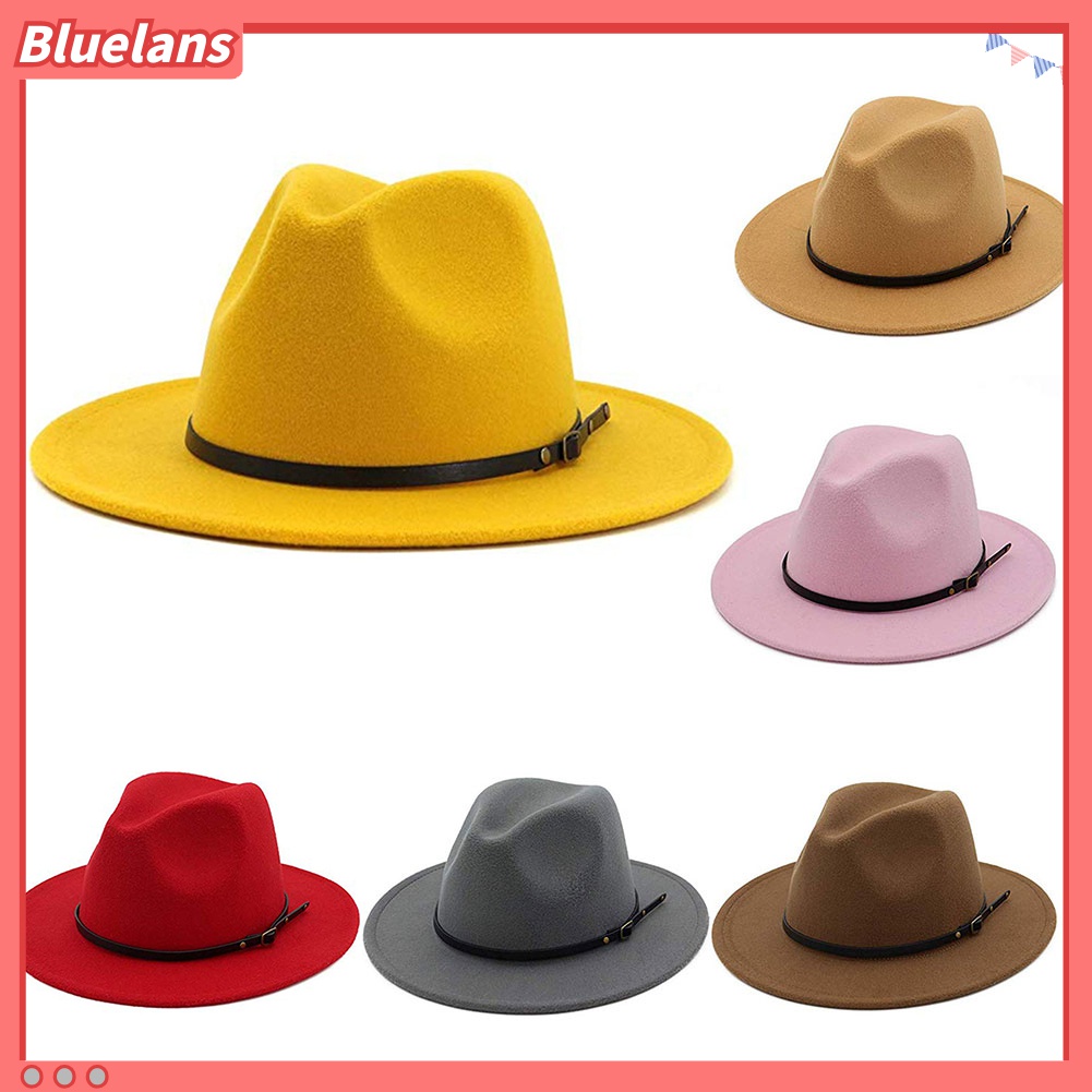 Nón Fedora Rộng Vành Thoáng Khí Màu Trơn Thời Trang Đường Phố 48h Cho Nữ