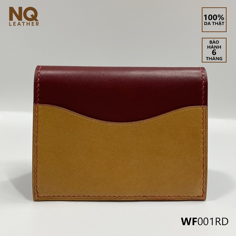 Ví Nữ Cầm Tay Mini Da Bò Pullup Màu Đỏ Phối Nâu Vàng By NQ Leather WF001RD