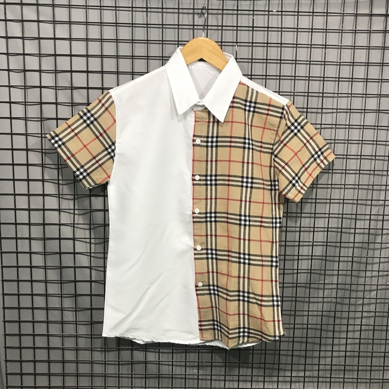 Áo sơ mi nam caro BBR ngắn tay màu trắng vải cotton