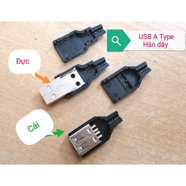 Đầu cắm USB A Type đực cái hàn dây 4 Pin có vỏ nhựa ốp, Chân cắm usb có vỏ nhựa