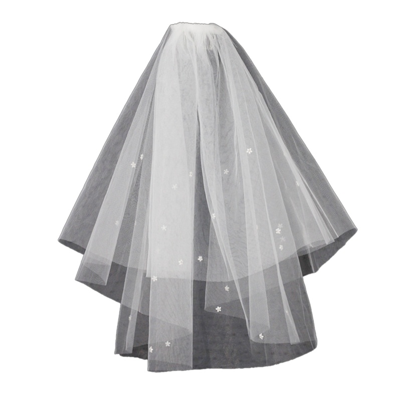 Mạng Che Mặt Với Lược Cài Bằng Nhựa Resin Tulle 2 Tầng Cắt Tỉa Vai Cho Cô Dâu