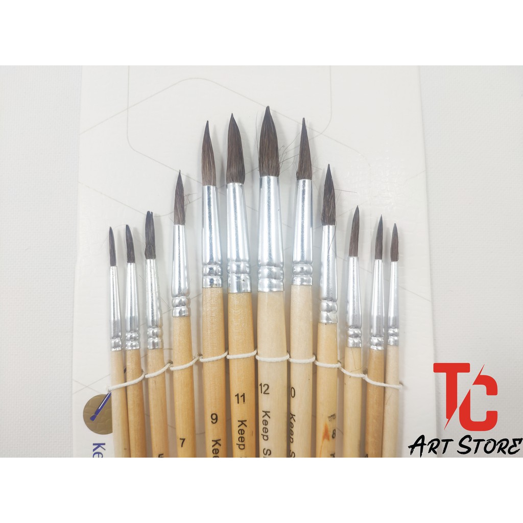 12 cây cọ đầu nhọn KEEP SMILLING Vẽ Acrylic, Sơn Dầu - TC Art Store