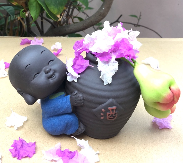 Bộ 8 tượng chú tiểu gốm tử sa có bình cắm trang trí phong thủy tphcm