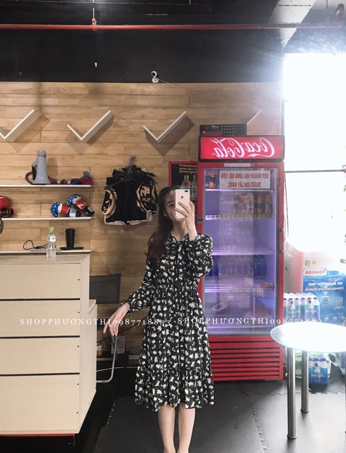 [Mã WARN20 giảm 20k đơn 150k] Váy hoa nhí cổ nơ chun eo dài tay ( hình shop tự chụp kèm video ) | BigBuy360 - bigbuy360.vn