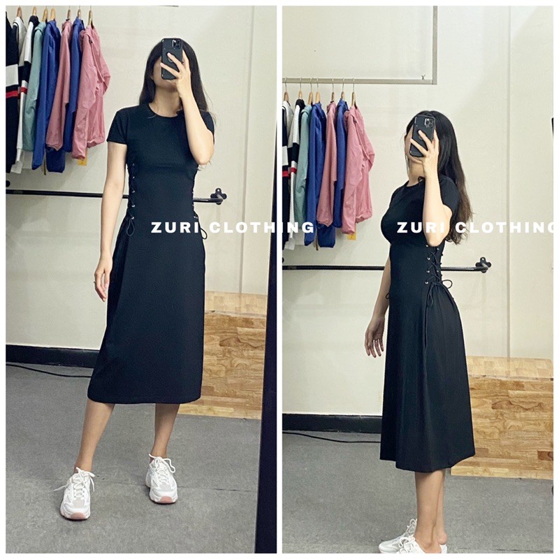 Đầm thun dây hông đan chéo