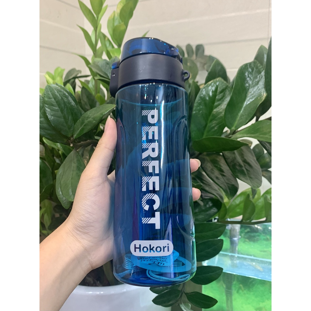 Bình nước thể thao 700ml Hokori Perfect thời thượng cao cấp nắp bật chống tràn có dây xách tiện dụng