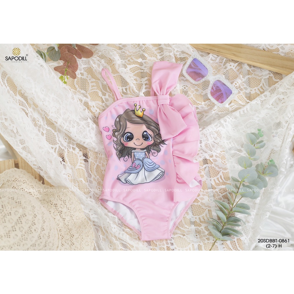 ĐỒ BƠI BIKINI BÉ GÁI ĐÍNH NƠ NGỰC IN CÔNG CHÚA 8-25KG