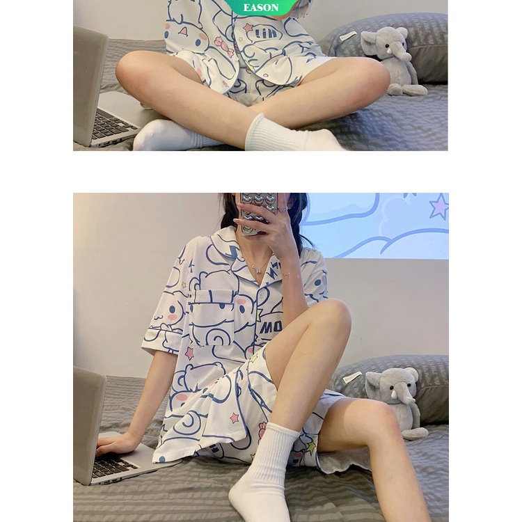 Bộ Đồ Ngủ Pajama Mùa Hè In Họa Tiết Hoạt Hình Cinnamoroll Phong Cách Hàn Quốc Dễ Thương Cho Nữ