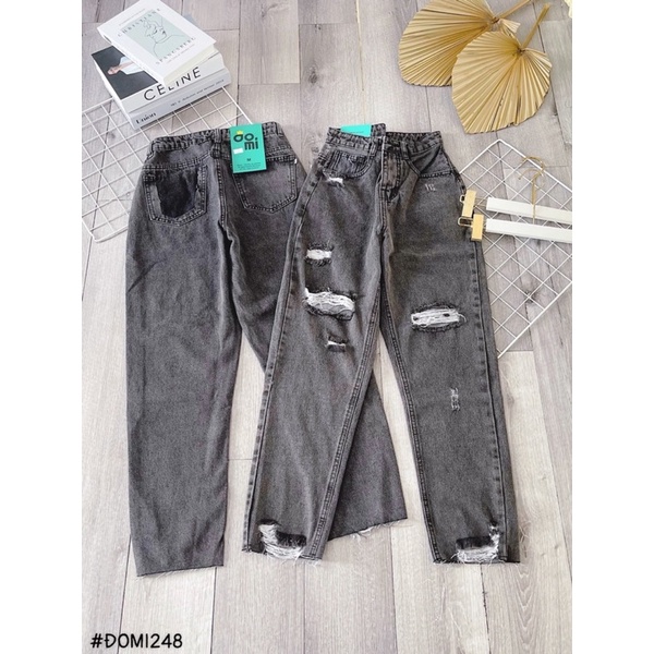 Quần bò baggy màu xanh khoét túi sau rách gối 2 bên xả lai cực chất  ảnh thật Lê Huy fashion Ms 1252