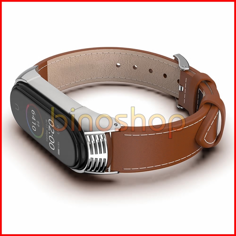 Dây đeo miband 4, miband 3 da bò TF viền vân chính hãng MIJOBS, dây đeo thay thế mi band 3, mi band 4 da bò MIJOBS