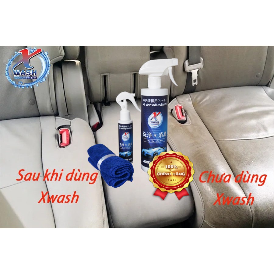 [CHÍNH HÃNG] XWash - Xịt tẩy rửa, khử mùi nội thất ô tô KHÔNG HÓA CHẤT - Tặng khăn lông cừu cao cấp