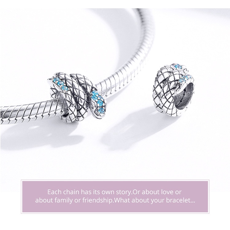 BAMOER Vòng Tay Bạc 925 Đính Hạt Charm Hình Rắn 3mm SCC1351 Thời Trang