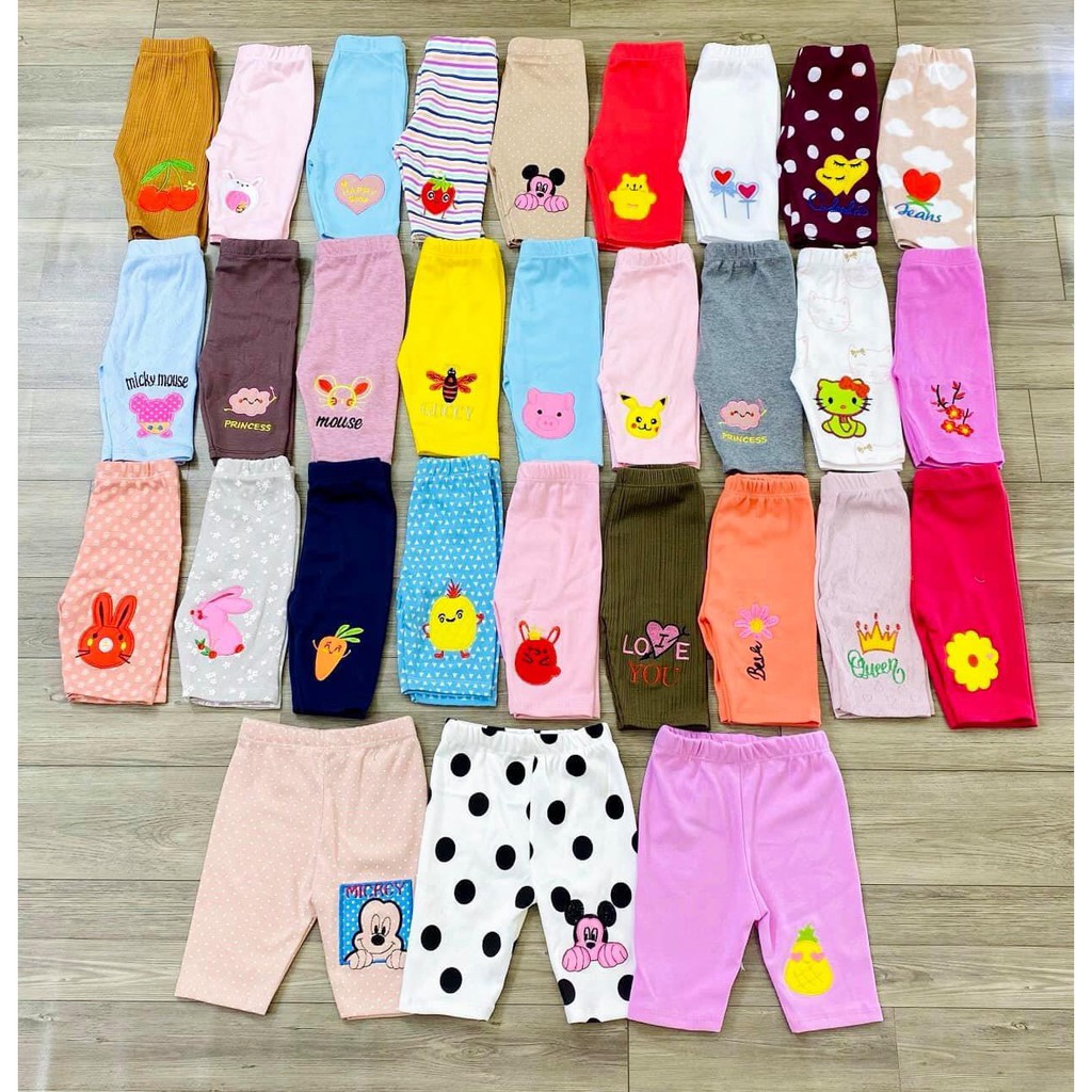 Quần Legging Lửng Thêu Nổi Siêu Đẹp Cho Bé Gái 6-17kg, Quần Ngố Cho Bé SABOMART