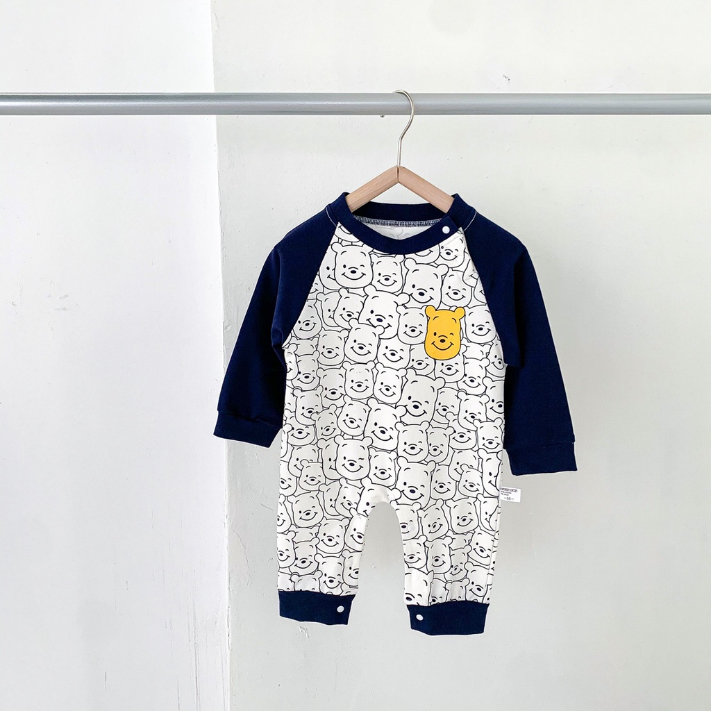 Bộ áo liền quần tay dài in hoạt hình gấu dễ thương thời trang mùa thu cho bé