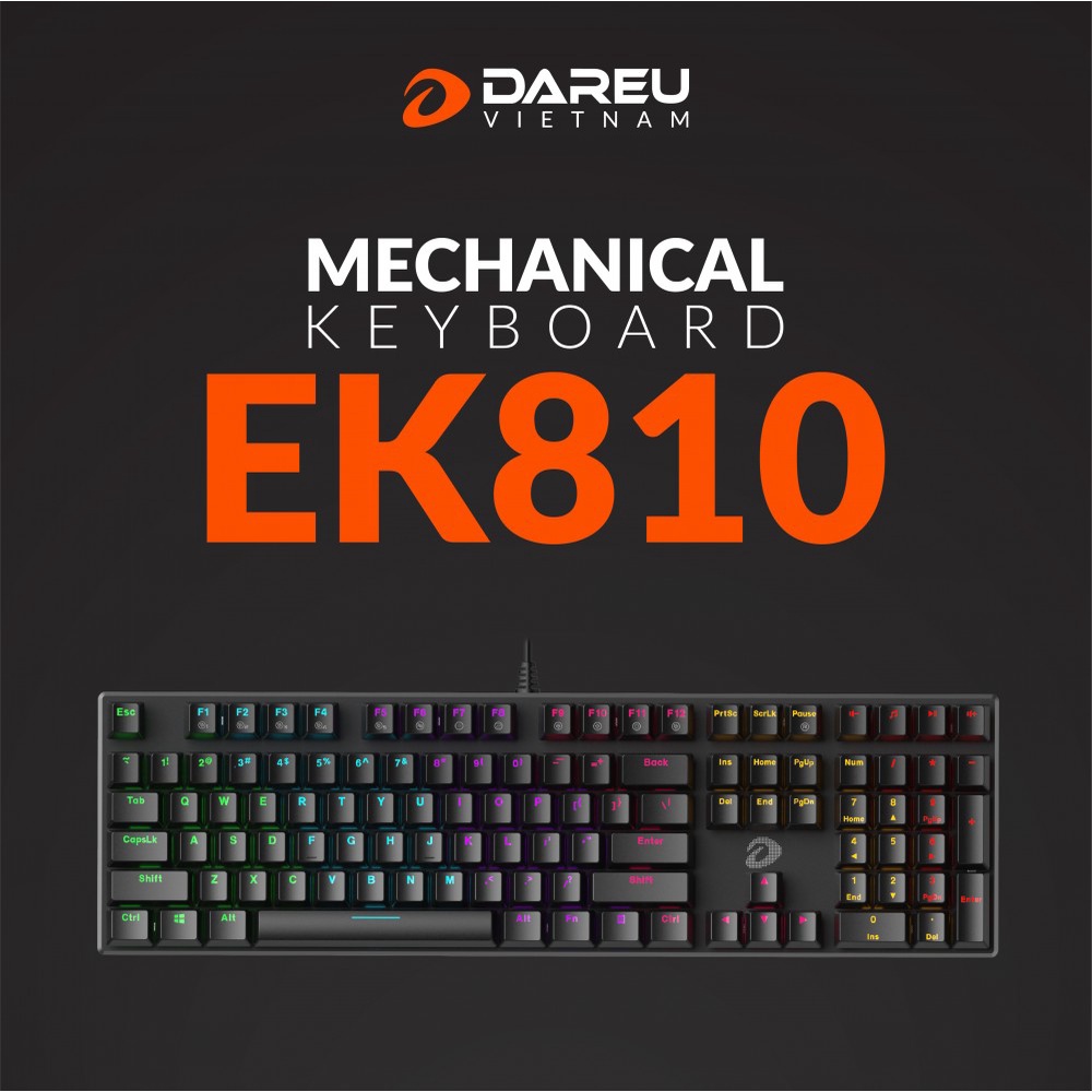 Bàn phím cơ Gaming DAREU EK810 - Black (MULTI-LED, Blue/ Brown/ Red D switch)