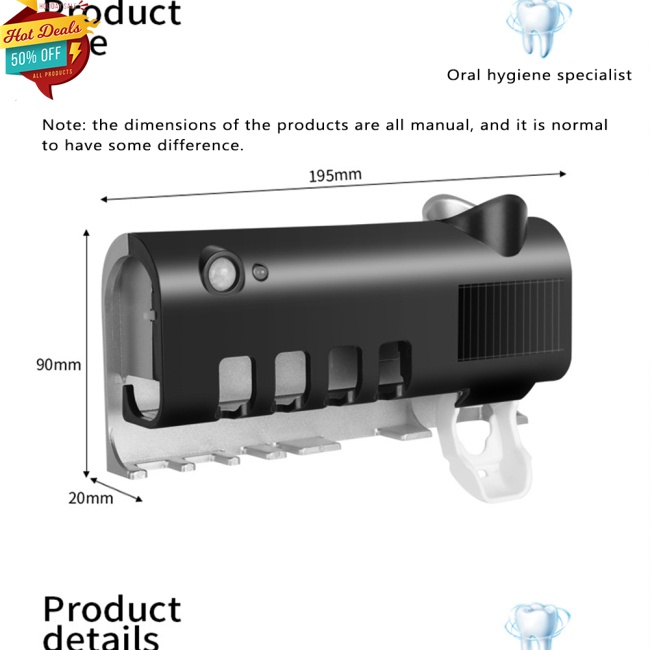 Giá Đỡ Bàn Chải Đánh Răng Gắn Tường Bằng Tia Uv Không Cần Khoan Tường Tiện Dụng