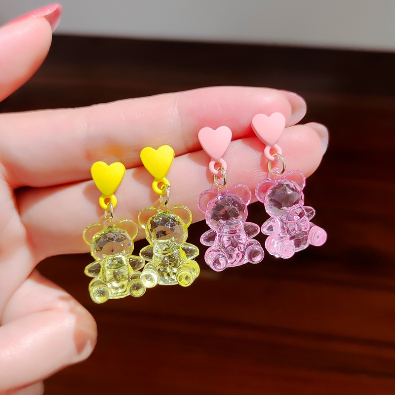 Hoa Tai Hình Gấu Hoạt Hình Trong Suốt Phong Cách Hàn Quốc Cho Nữ
