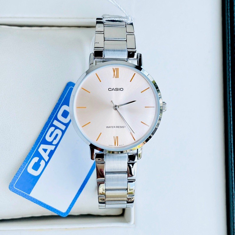 Đồng hồ Nữ Casio LTP-VT01D-4B, đồng hồ chính hãng, dây thép bạc mặt hồng