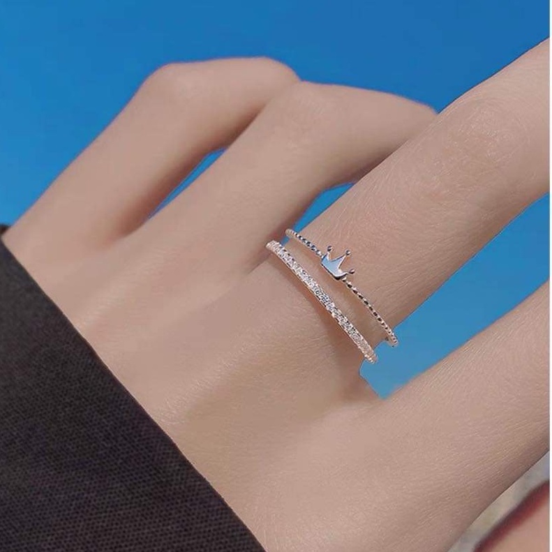 Nhẫn bạc Nhẫn Vương miện một hàng đá xinh Van Jewelry V10742