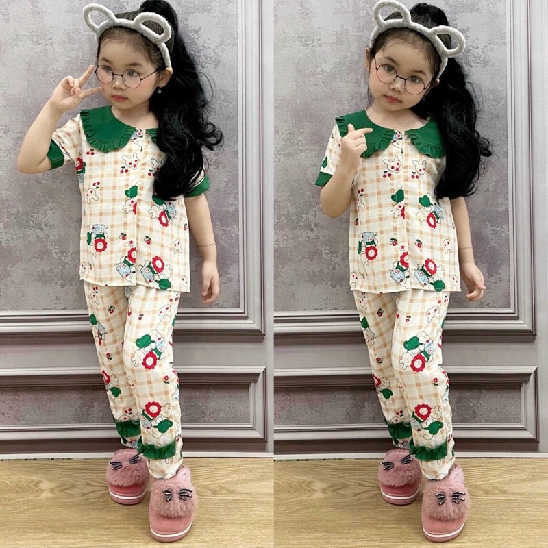 Bộ mặc nhà pijama tay ngắn quần dài họa tiết đáng iu cho bé gái (10-22kg) - Hirokids