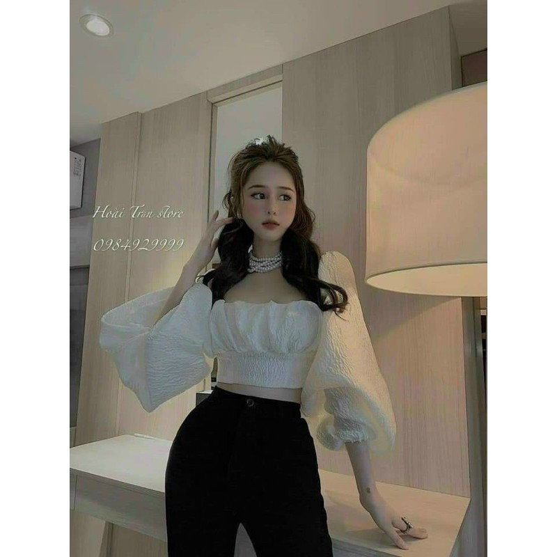 Áo gấm cổ vuông hở lưng tay phồng🪴🪴🪴ls