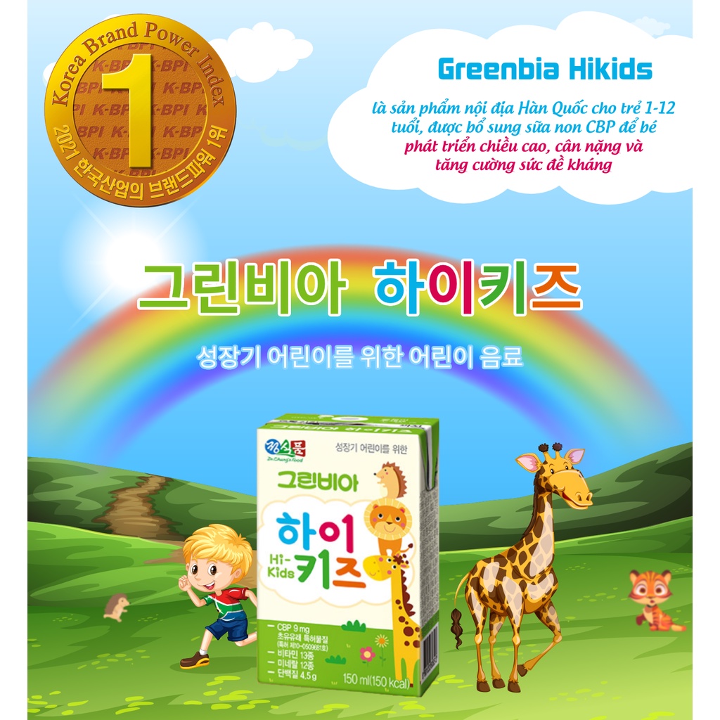 [6 Hộp - 2 Lốc] Sữa Greenbia Hi Kids - Tăng chiều cao, cân nặng cho trẻ