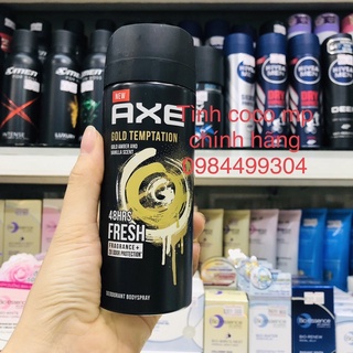 Xịt khử mùi AXE Gold Temptation,xịt ngăn mùi nam giới,hương gỗ ngọt đậm,thơm lâu,chai 135ml màu vàng