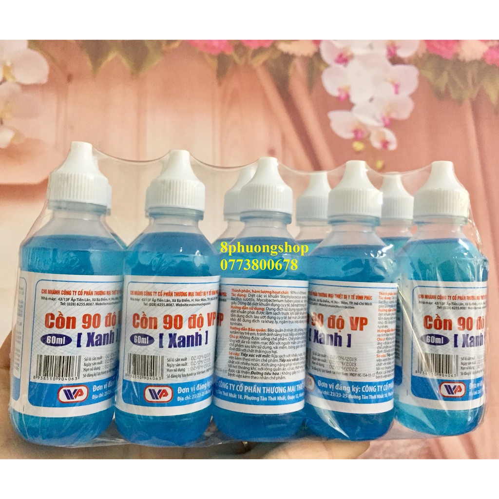 Cồn xanh 90 độ VP lốc 10 chai - Cồn Xanh 90 Độ Vĩnh Phúc 60ml/ chai