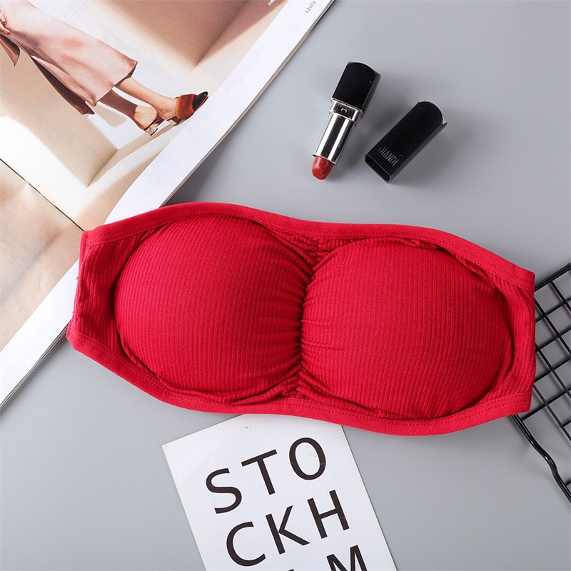 [Spot] Munafie Đàn hồi quấn ngực Ren nữ ống hàng đầu Sexy Bra quây rắn màu sling B0148