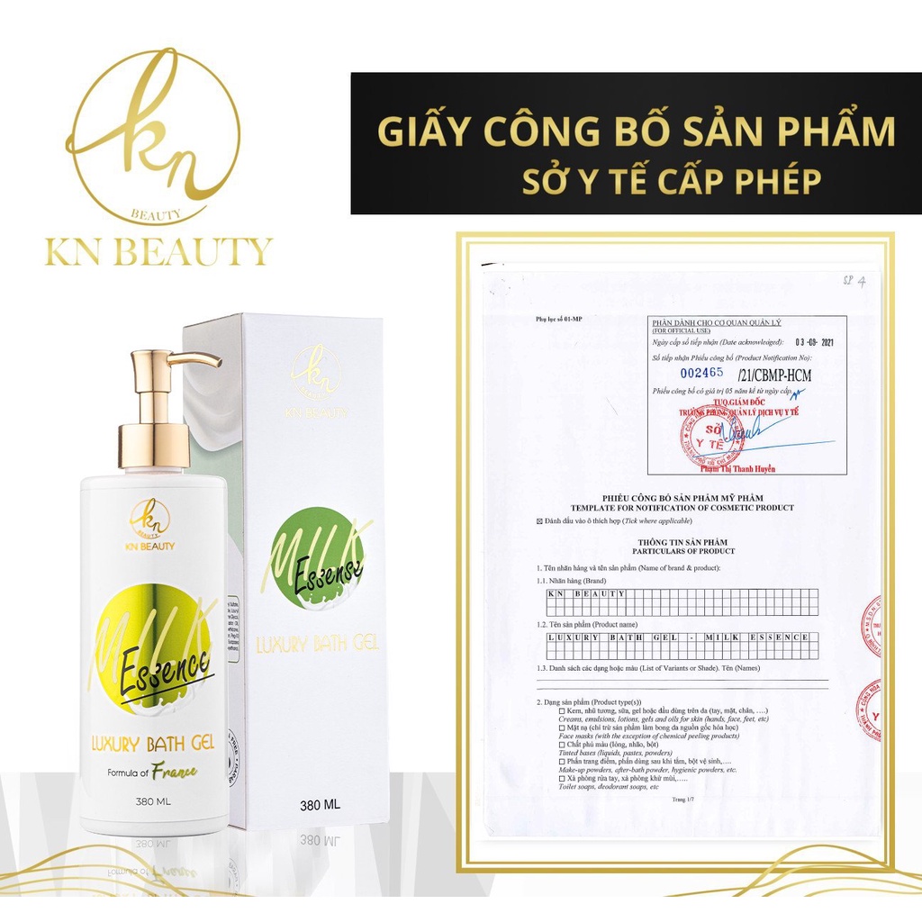 Sữa tắm tinh chất Sữa &amp; Dầu Ô liu KN Beauty – Luxury Bath Gel MILK essence 380ml tặng nước hoa mini