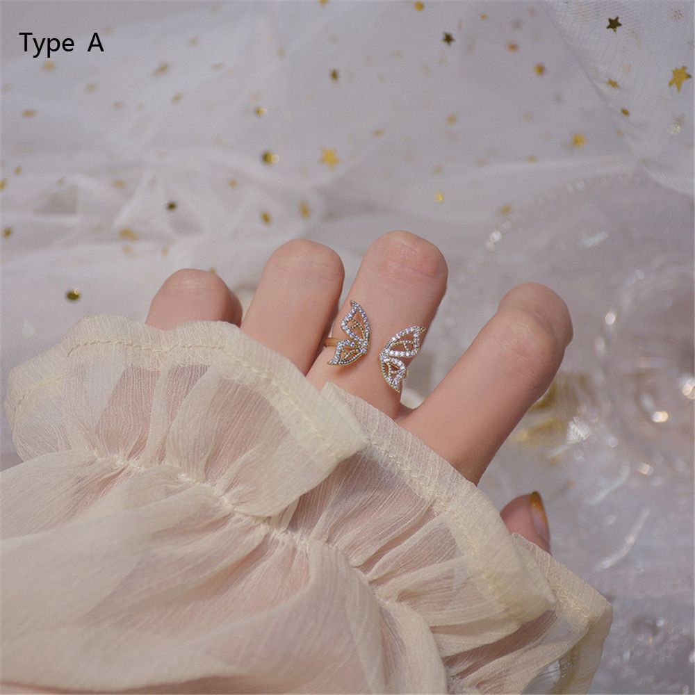 Nhẫn Hợp Kim Hình Bướm Đính Đá Zircon Dễ Thương Có Thể Điều Chỉnh Mihan1