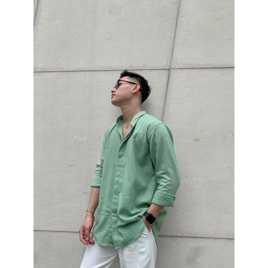 ÁO SƠ MI TAY DÀI LINEN CỔ TRỤ - LINEN SHIRT NHIỀU MÀU