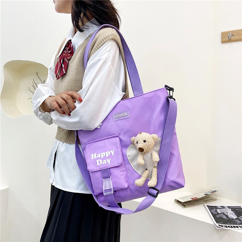 Túi Vải Canvas Đeo Vai Đa Năng In Họa Tiết Hoạt Hình Dễ Thương Cho Nữ