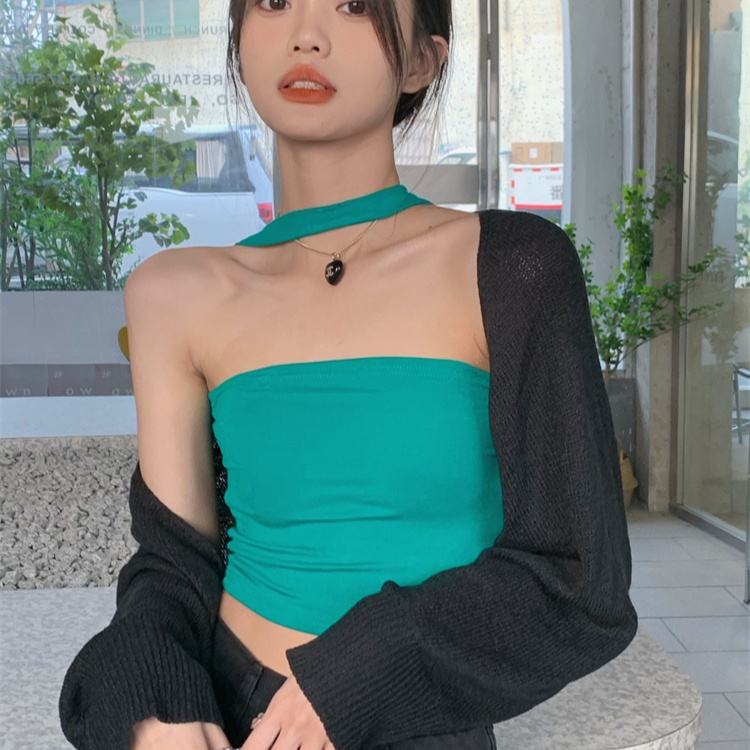 Áo Cardigan Hai Dây Hở Xương Vai Dáng Ôm Màu Trơn Thời Trang Cho Nữ