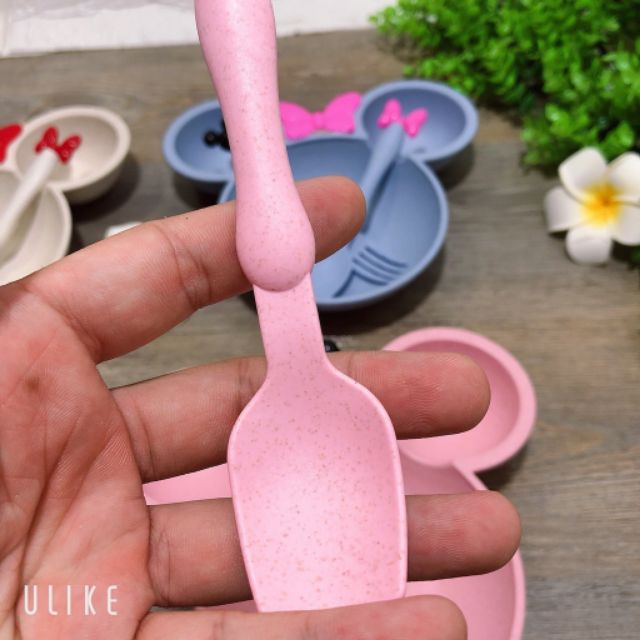 Bộ Bát Ăn Dặm Lúa Mạch Kèm Thìa Rĩa Micky Đáng Yêu Cho Bé