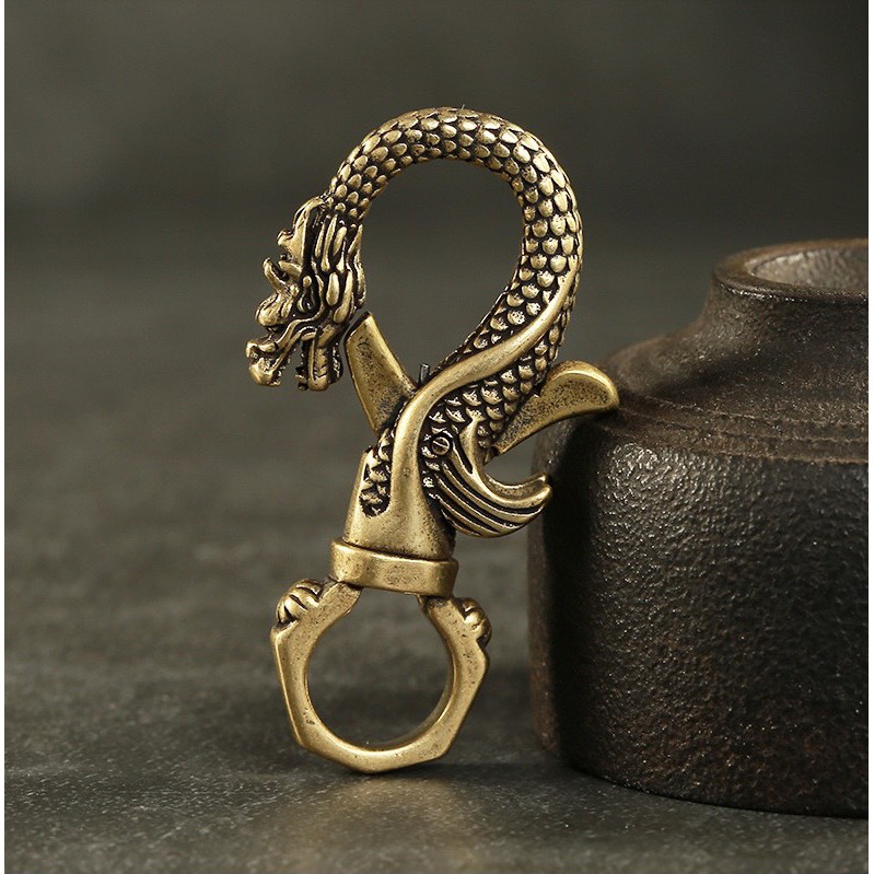 Móc Khoá Phong Thủy, Móc Khoá Thắt Lưng Bằng Đồng Hình Vòi Đầu Rồng