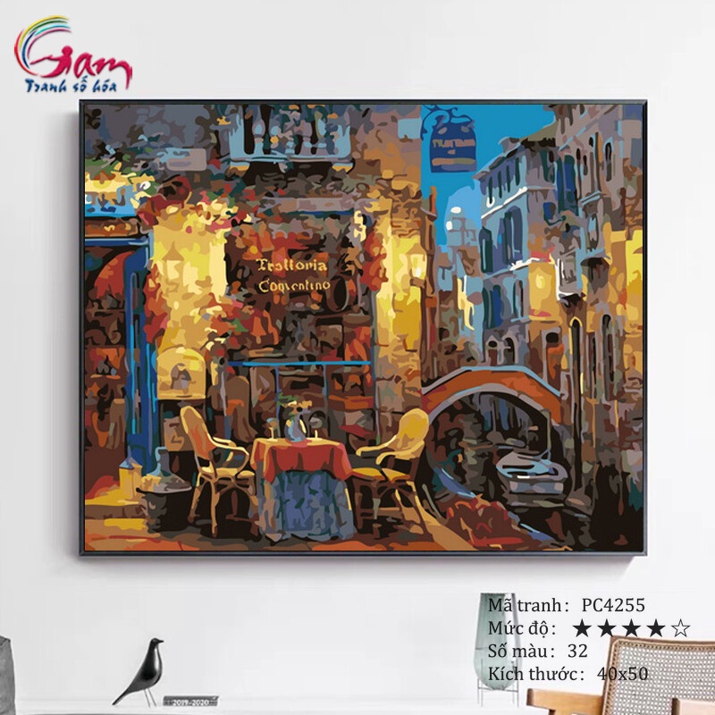 Tranh treo tường trang trí tự tô màu theo số Gam phong cảnh phố cổ đêm Venice PC4255