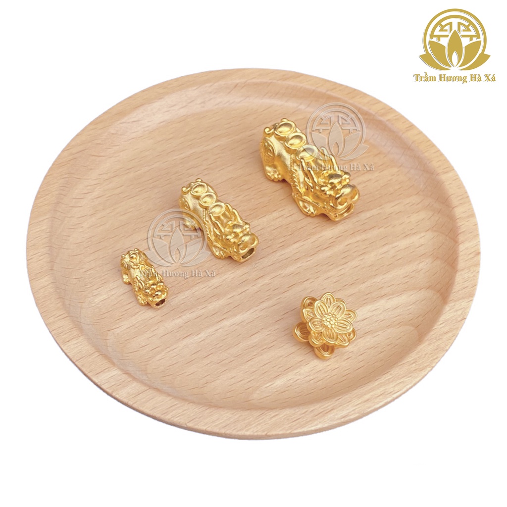 Charm tỳ hưu, hoa sen đồng mix vòng tay phong thủy trầm hương HÀ XÁ tài lộc