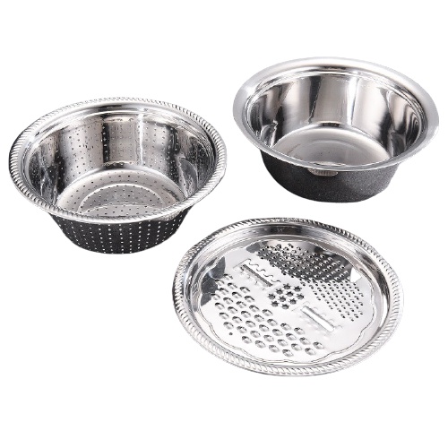 Bộ Thau Rổ Inox Đa Năng - Bộ 3 Rổ Chậu Nạo Gọt Bào Thái Lát Rau Củ Quả Chuyên Nghiệp No.101233