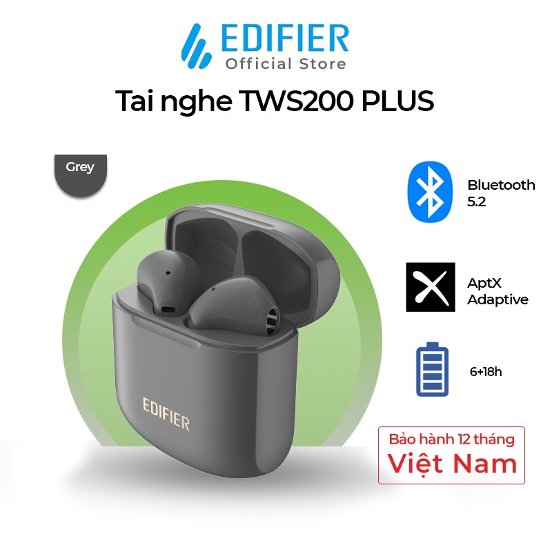 Tai nghe Bluetooth 5.2 EDIFIER TWS200 Plus Chống ồn đàm thoại Chip Qualcomm AptX Adaptive Pin 24 giờ Hàng chính hãng
