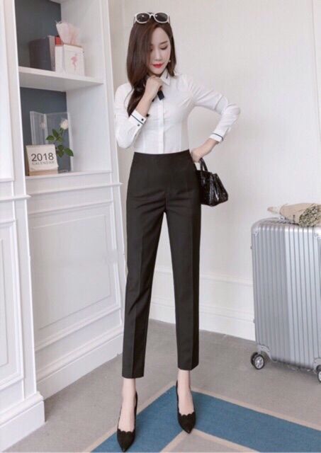 quần tây cạp cao khóa sườn