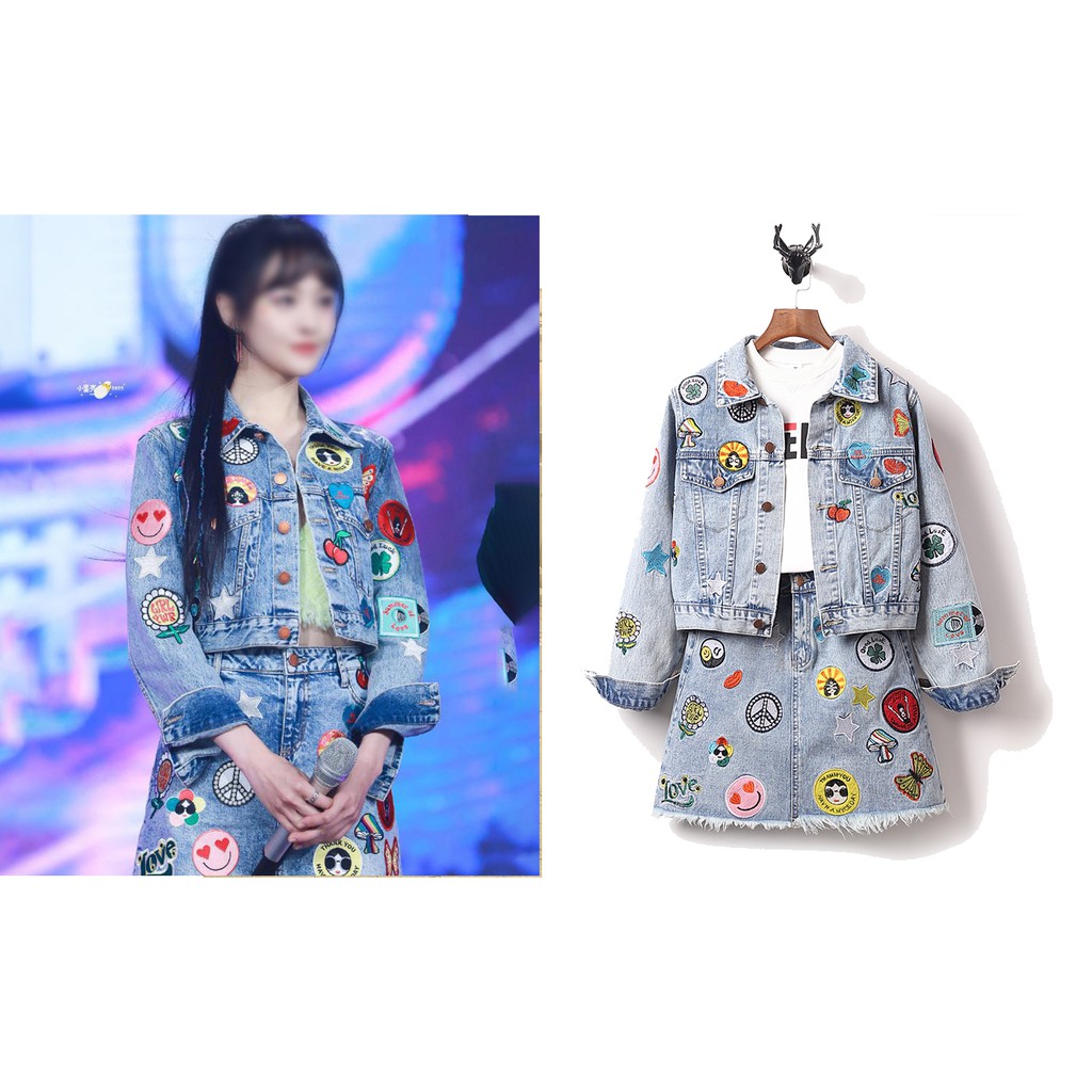 👗Phụ Kiện Thêu Trang Trí Quần Áo/Chân Váy Denim Họa Tiết Ngôi Sao Màu Tương Phản S-5XL Zheng Shuang