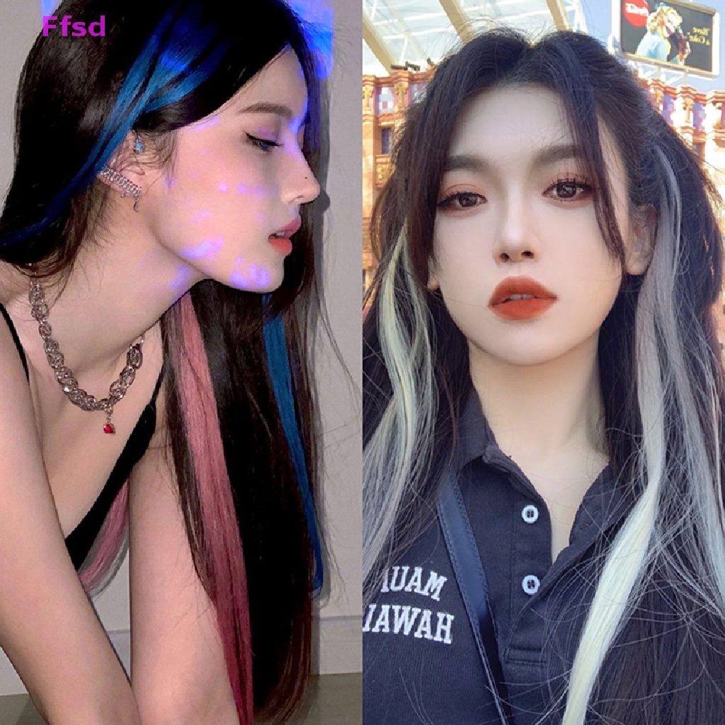 {Ffsd} Tóc Giả Xoăn Dài Vô Hình Màu Gradient Có Kẹp