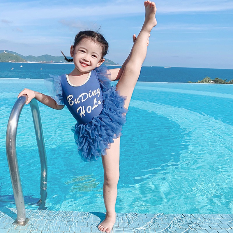 Bộ Đồ Bơi Cho Bé Gái Viền Ren Màu Sắc Kèm Mũ Dễ Thương Phong Cách Hàn Quốc 0-4 Tuổi